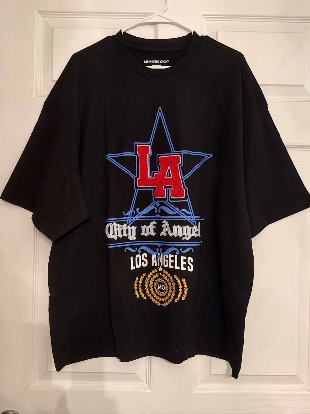 Members Only Black LA Star Graphic T-Shirt with Red & Blue Accents